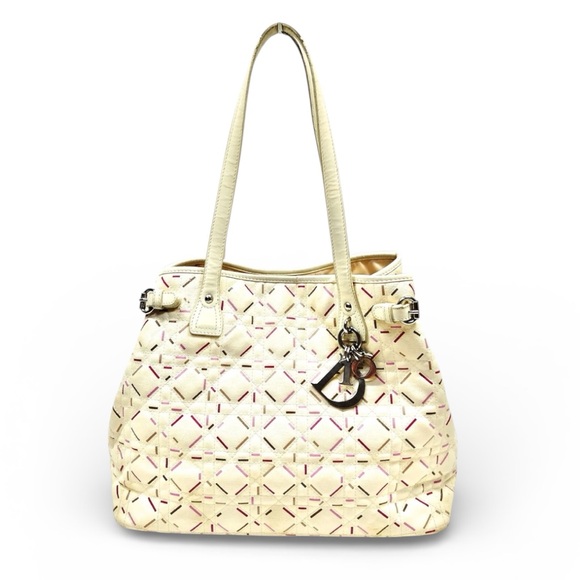 Dior Handbags - Dior Panarea Cannage Tote Bag Cream and Pink Patterned Tote - needs cleaning